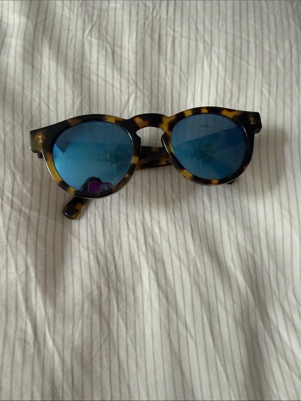 Illesteva Tortoiseshell Frame Sunglasses with Blue Lenses